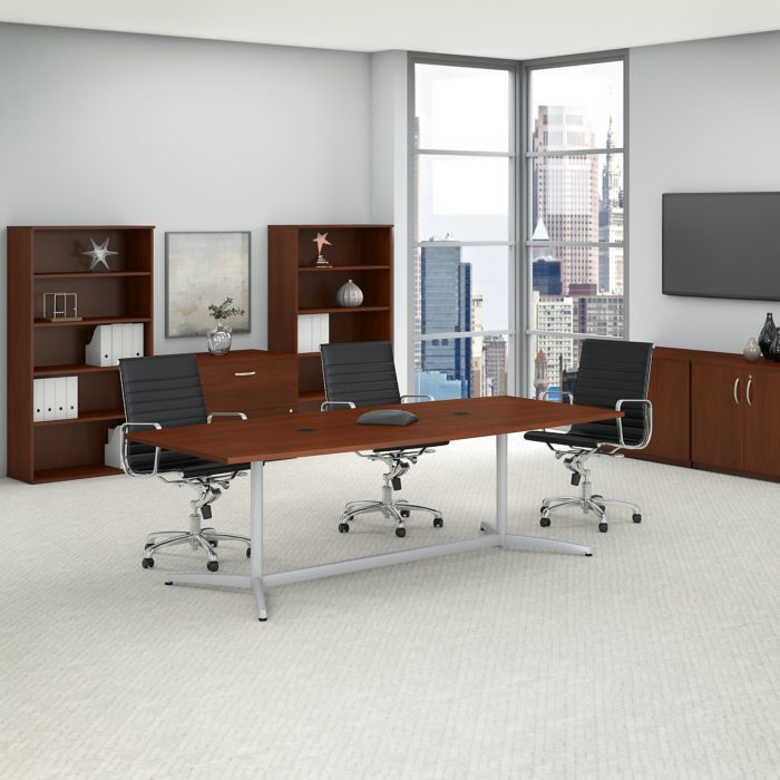 Bush Business Furniture 96W x 42D Boat Shaped Conference Table with Metal Base