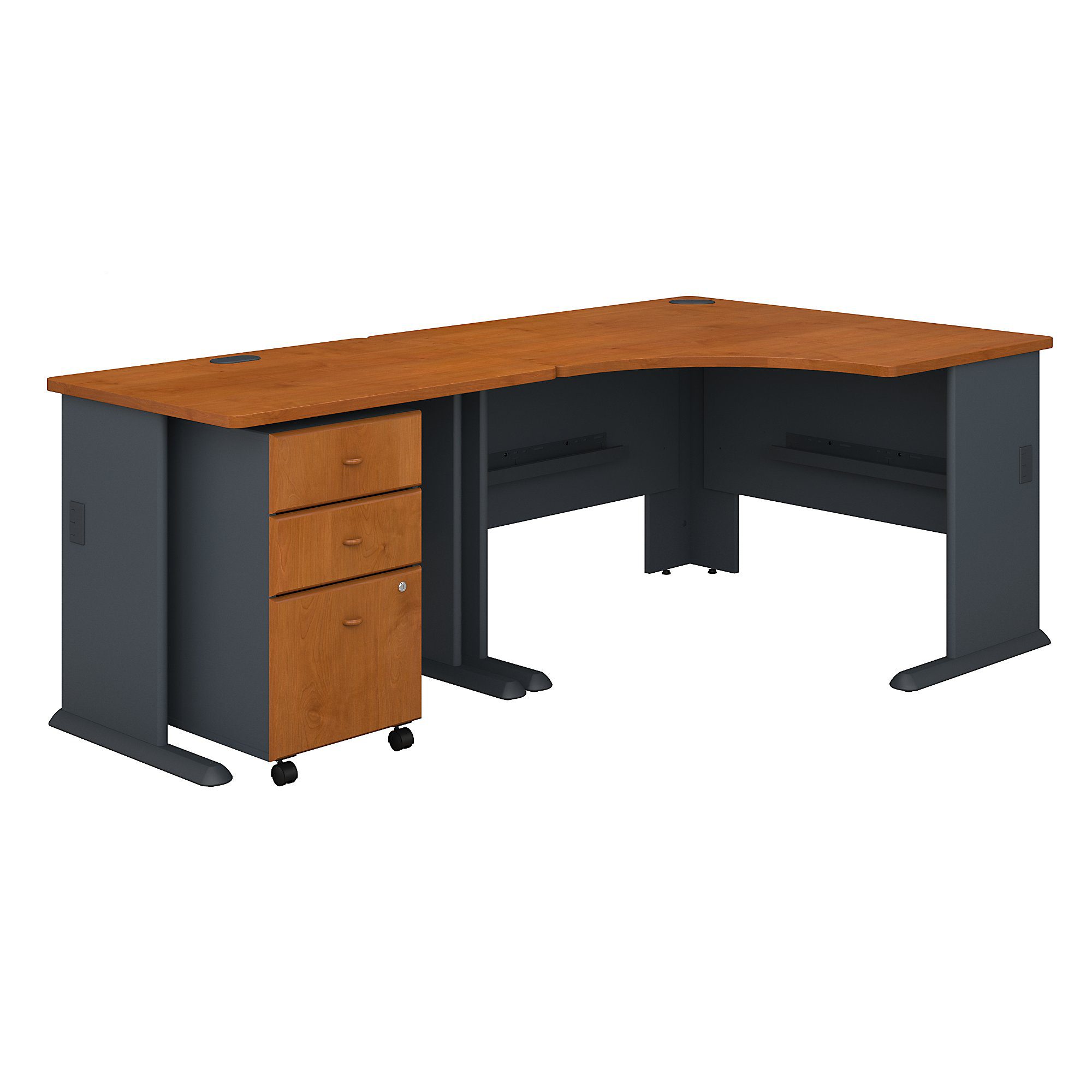 Bush Business Furniture Series A 48W Corner Desk with 36W Return and Mobile  File Cabinet in Natural Cherry and Slate – Ready2Go Office Furniture