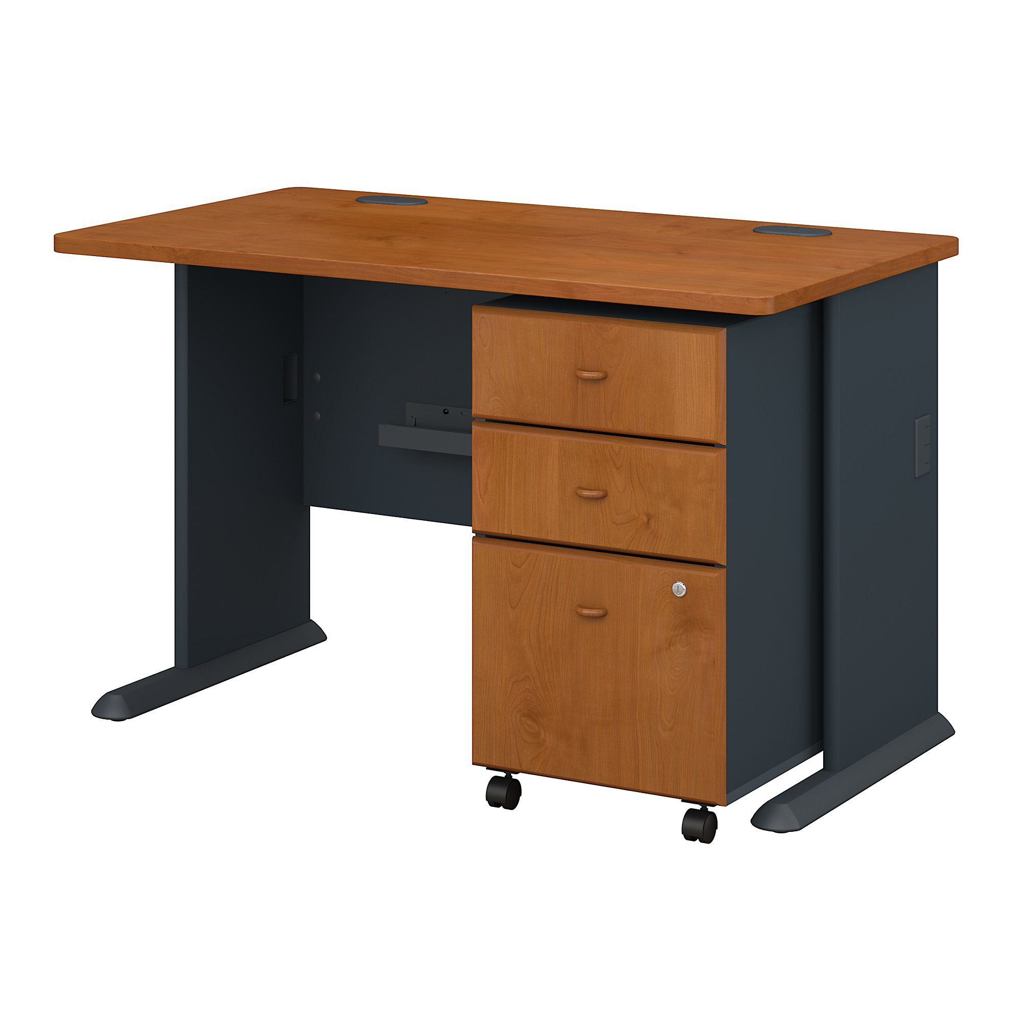 Bush Business Furniture Series A 48W Desk with Mobile File Cabinet in Natural  Cherry and Slate – Ready2Go Office Furniture