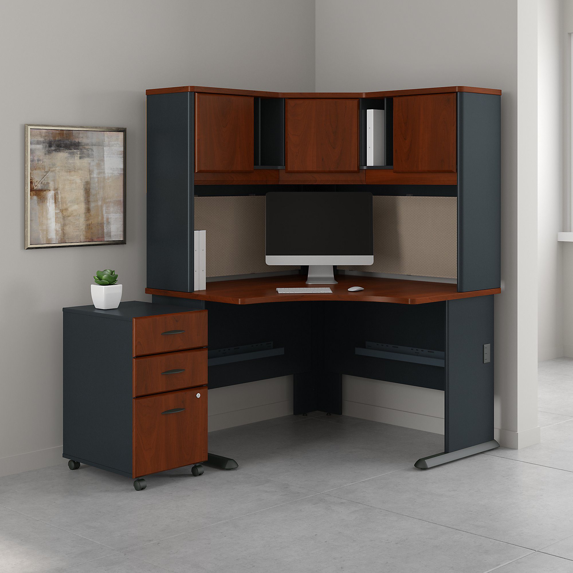 Bush Business Furniture Series A 48W Corner Desk with Hutch and Mobile