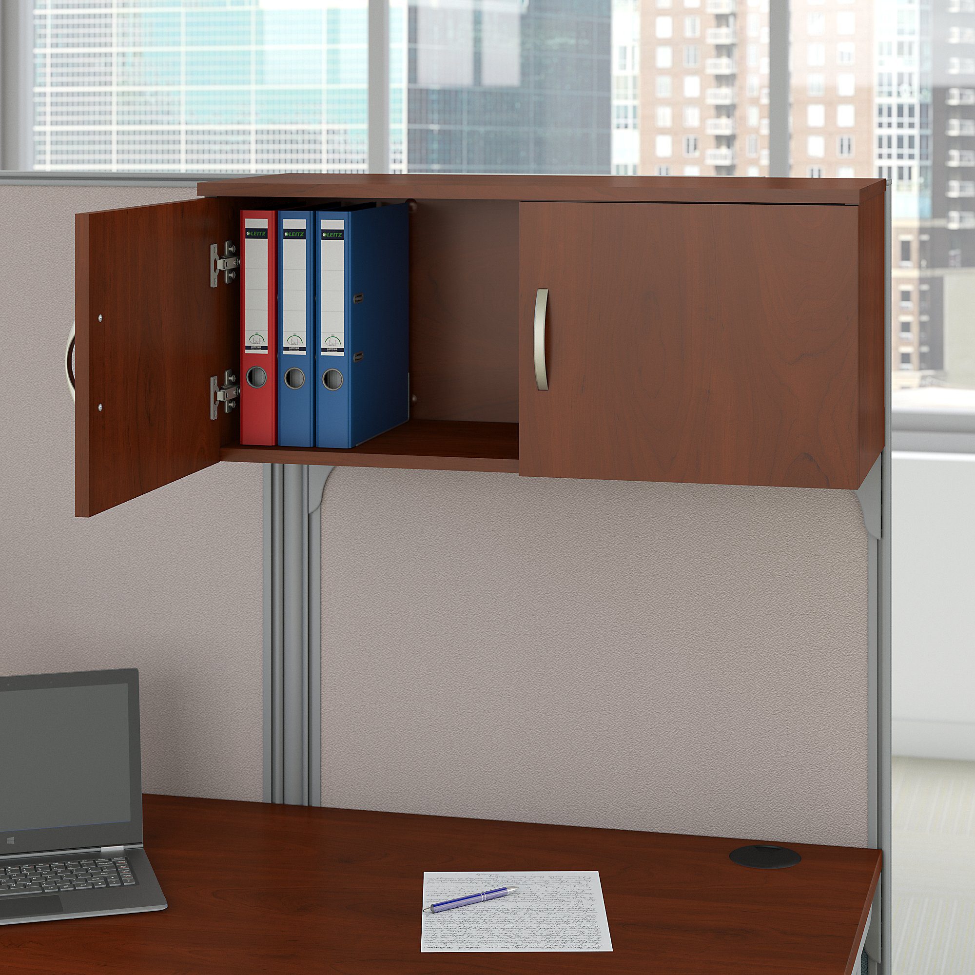 Office in an Hour L Shaped Cubicle Desk Set in Hansen Cherry - Engineered  Wood